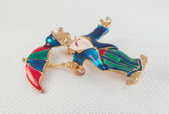 Vintage Colorful Enamel Clown Pin Hobo Clown with… - image 4