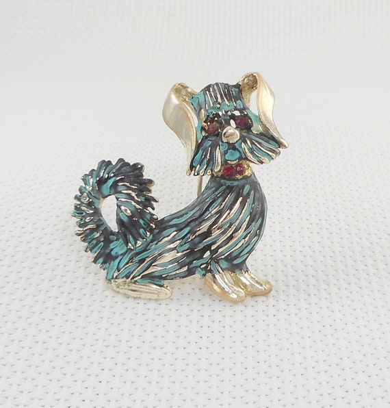 Vintage Unique Enamel Poodle Brooch Enamel & Rhin… - image 3