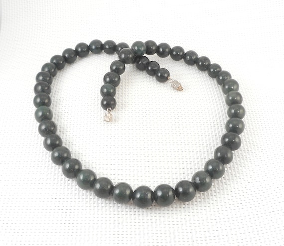Vintage Dark Green Canadian Cassiar Jade Beads Necklace Deep Green Jade Beads Necklace Green Beads Necklace Gift for Her Canada Jade