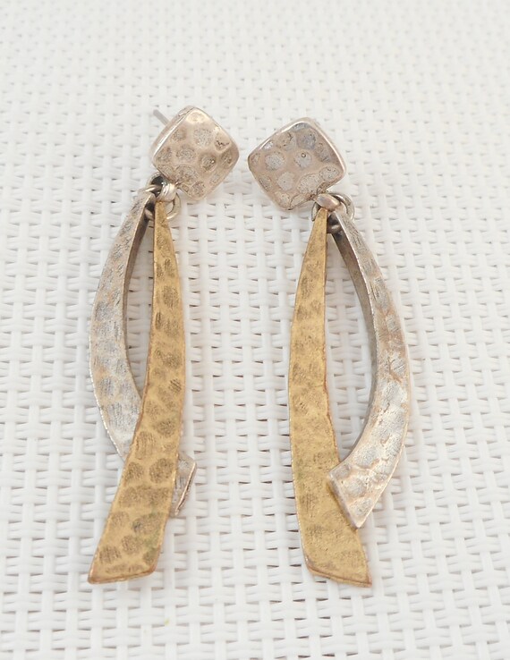 Vintage Drop Hammered Brutalist Earrings Brutalis… - image 4