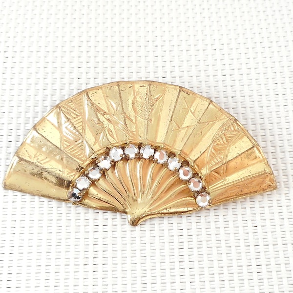 Vintage 1950's Miriam Haskell Asian Fan Brooch Mid Century Haskell Etched Fan Brooch Rare Haskell Etched Rhinestone Fan Brooch Gift For Her