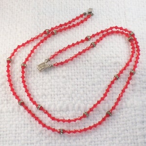 Vintage Art Deco Czech Red Glass Bead Two Strand Necklace Red Czech Bead Necklace 1930's Czech Necklace
