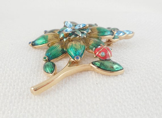 Vintage Monet Enamel Flower & Ladybug Brooch Mone… - image 3