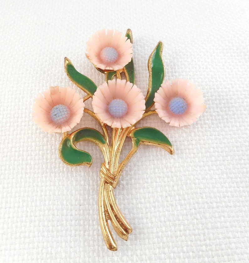 Vintage 1930/'s Pink Celluloid Flowers Brooch Bouquet Celluloid Flowers Brooch Pin Early Century Celluloid /&Metal Flowers Brooch Pink Flowers