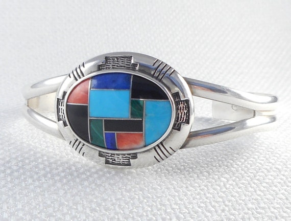 Mosaic Coral Vintage Sterling Silver Southwest Bracelet Cuff Mosaic Coral Vintage Sterling Silver Southwest Bracelet Cuff