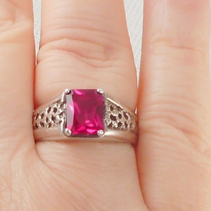 Vintage Unisex Sterling Ruby Ring Sterling Big Size Real Ruby Ring July Birthstone Unique Sterling Ruby Ring Red Stone Ring for Him or Her
