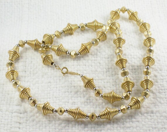 Vintage 1960's Napier Two-Tone Atomic Swirl Beads Necklace - Napier Metal Atomic Beads Necklace Two-Tone Big Atomic Swirl Beads 60s Necklace