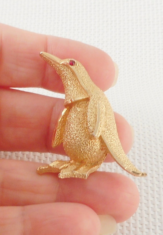 Vintage BSK Penguin Brooch BSK Textured Gold Pengu