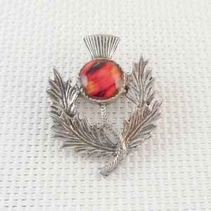 Vintage Silver Scottish Thistle Brooch Mid Century Scottish Thistle Brooch Celtic Brooch Colorful Scottish Brooch Small Scottish Thistle Pin