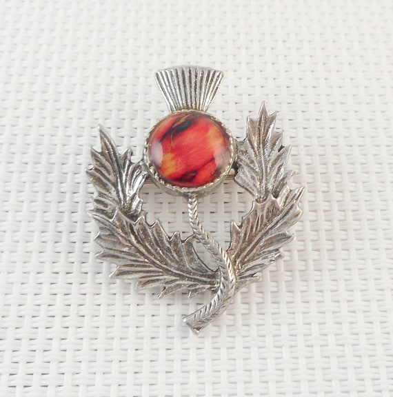 Vintage Silver Scottish Thistle Brooch Mid Century