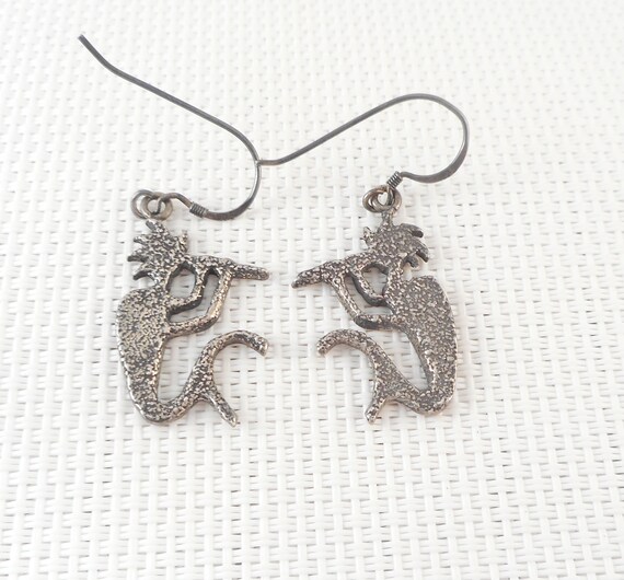 Vintage Sterling Native American Kokopelli Earrings Brutalist Kokopelli Earrings Signed Navajo Kokopelli Earrings 925 Kokopelli Earrings