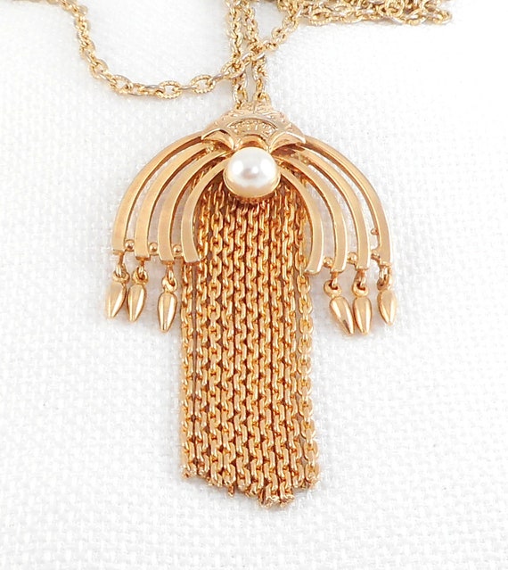 Vintage Victorian Revival Pearl Drop Tassel Neckl… - image 2