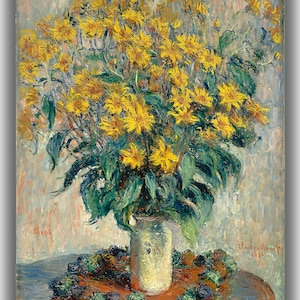 Canvas  Art Print of Claude Monet: Jerusalem Artichoke Flowers. Large Size (30 x 20 Inches)