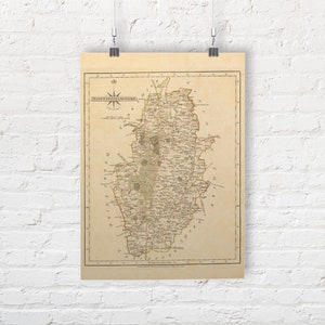 Kaart van Nottinghamshire, Engeland 1793. Vintage / antieke stijl oude kaart repro print / poster