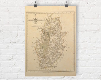 Map of Nottinghamshire, England 1793. Vintage/Antique Style Old Map Repro Print/Poster