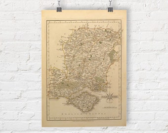 Map of Hampshire, England 1793. Vintage/Antique Style Old Map Repro Print/Poster