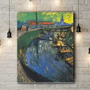 Canal with Women Washing by Vincent van Gogh. Fine Art Canvas. Large Size (30 x 20 Inches)