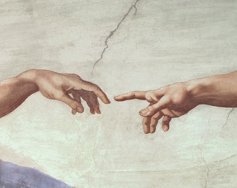 Michelangelo: Hands of God and Adam, detail from The Creation of Adam, from the Sistine Chapel. Fine Art Print/Poster. (003632)