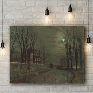 Premium Canvas Art Print van John Atkinson Grimshaw: The Turn of the Road (1883)