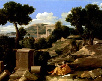 Nicolas Poussin: Landscape with St James in Patmos. Fine Art Print/Poster. (001664)