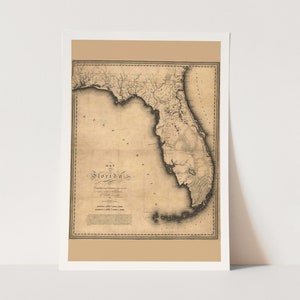 Impressão giclée premium do mapa da Flórida. Impressão de mapa vintage.