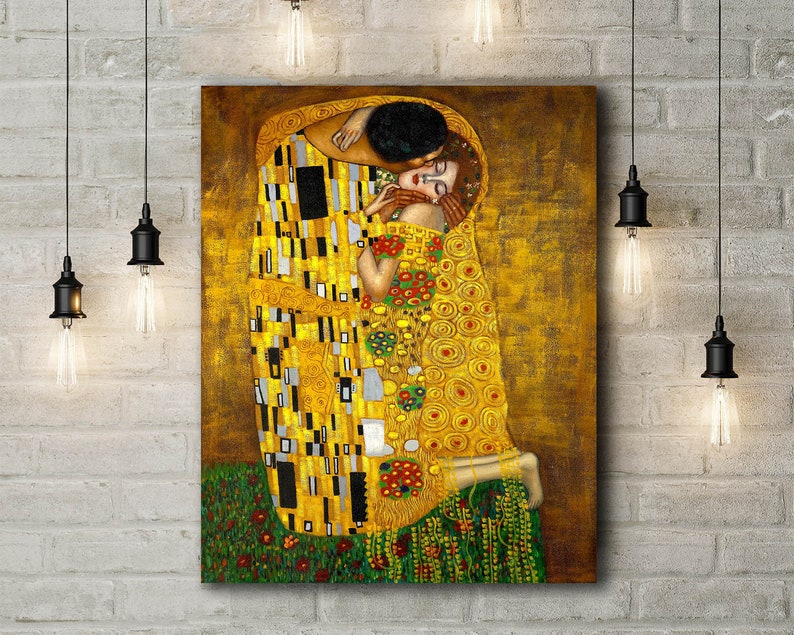 Canvas Art Print of Gustav Klimt: The Kiss. Large Size 30 x 20 Inches image 1