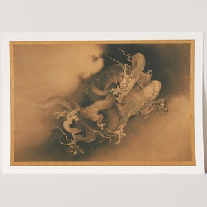 Premium Giclée Print of Kano Hogai: Two Dragons in the Clouds.