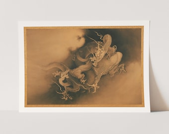 Premium gicleeprint van Kano Hogai: Two Dragons in the Clouds.