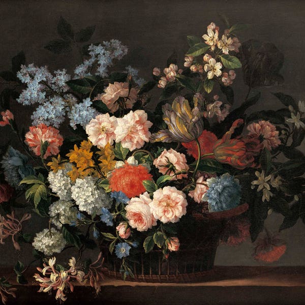 Jean-Baptiste Monnoyer: Still Life with Basket of Flowers. Fine Art Print/Poster (004523)