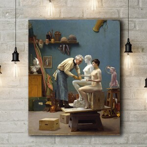 Premium Canvas Art Print of Jean Leon Gerome: The Marble Work, The Artist Sculpting Tanagra, or The Artist&#39;s Model