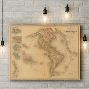 Leinwand Kunstdruck von Carte de l'Amerique, 1844. Große Leinwand (30 x 20 Zoll)