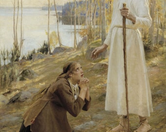 Albert Edelfelt: Christ and Mary Magdalene, a Finnish Legend. Fine Art Print/Poster (004544)