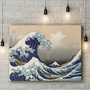 Premium Canvas Art Print of Katsushika Hokusai: The Great Wave of Kanagawa. Japanese Seascape