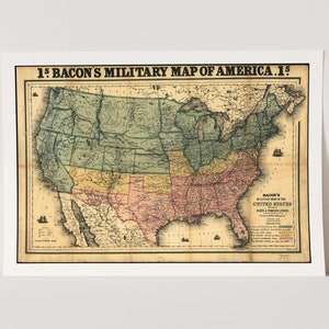 Impressão giclée premium do mapa militar dos Estados Unidos. Impressão de mapa vintage.