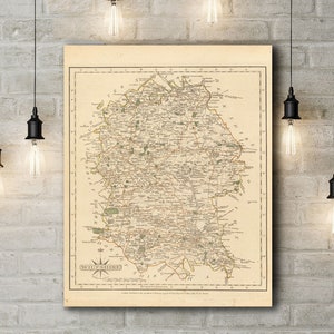 Canvas Art Print of A Map of Wiltshire, England 1793. Mapa repro de estilo vintage / antiguo
