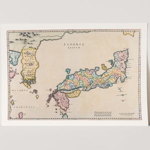 Impressão giclée premium de Joan Blaeu: Mapa do Japão. Impressão de mapa vintage.