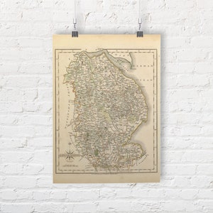 Kaart van Lincolnshire, Engeland 1793. Vintage / antieke stijl oude kaart repro print / poster