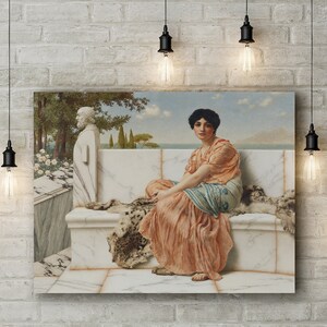 Canvas Art Print of John William Godward: Reverie (In the Days of Sappho). Grande taille (30 x 20 pouces)