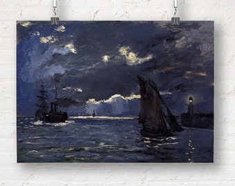 Claude Monet: A Seascape, Shipping by Moonlight. Fine Art Print/Poster