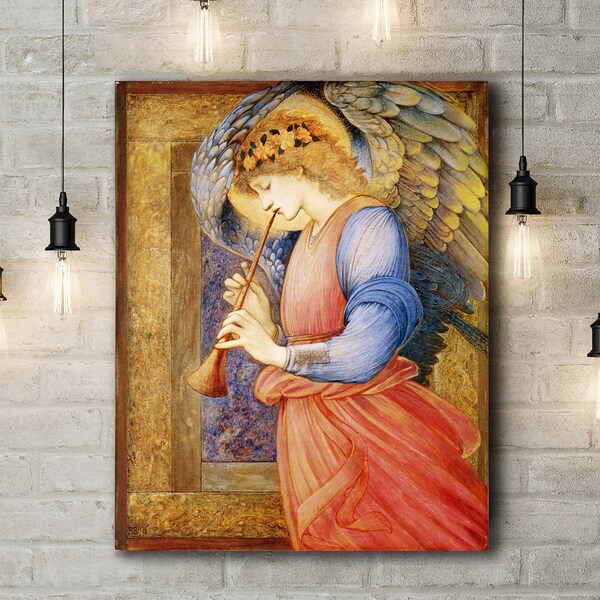 Premium Canvas Art Print of Edward Burne-Jones: An Angel Playing a Flageolet