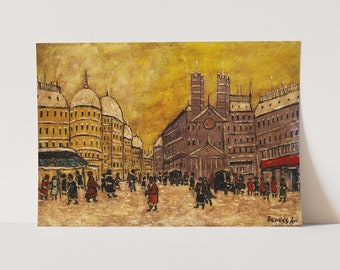 Premium Giclée Print of Antal Berkes: Budapest Street Scene. Museum Quality Painting.