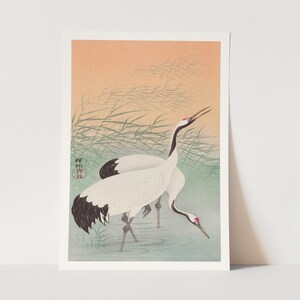 Premium Giclée Print of Two cranes by Ohara Koson. Beautiful Bird Print.