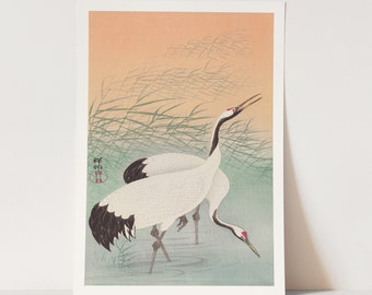 Premium Giclée Print of Two cranes by Ohara Koson. Beautiful Bird Print.