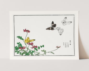 Premium Giclée Print of Butterflies and flowers by Morimoto Toko.