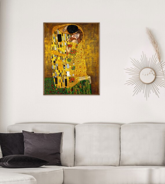 クリムト　「接吻」　ジークレー＋シルクスクリーン金箔加工　サイン無し クリムト 複製画「接吻(Kiss)」ジクレ・シルクスクリーン｜絵画販売