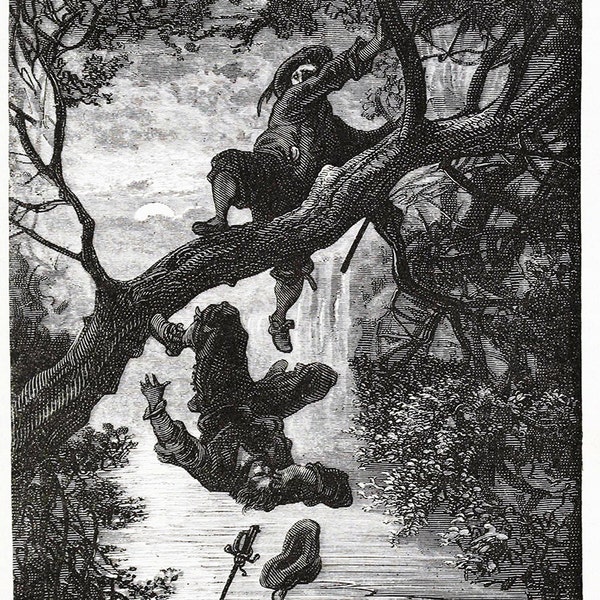 Gustave Dore: Heavy Fall (Illustration from Le Capitaine Fracasse) Fine Art Print/Poster. (003975)