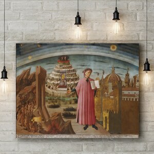 Premium Leinwand Kunstdruck von Michelino: Dante und sein Gedicht die &#39;Göttliche Komödie&#39;