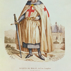 Retrato de Jacques de Molay (c.1243-1314) Maestro de los Caballeros de los Templarios. Impresión de bellas artes/ cartel. (003628)