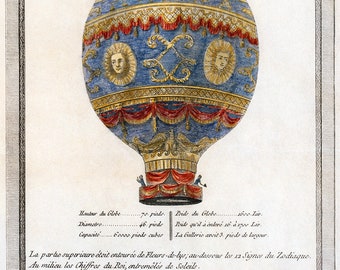 Montgolfier Brothers Hot Air Balloon, 1786. Depiction of the Montgolfier Brothers' Historic Balloon Flight Print/Poster (5157)