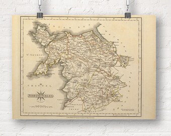 Map of North Wales, 1793. Vintage Map Print/Poster